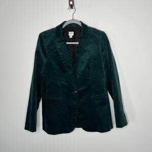 J Crew Blazer Womens 6 Green Velvet One Button Notch Lapel Polka Dot Lined Cuffs